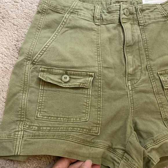 American Eagle Cargo Shorts Womens Size 2 Green Highest Rise 90s Boyfriend - Picture 2 of 9